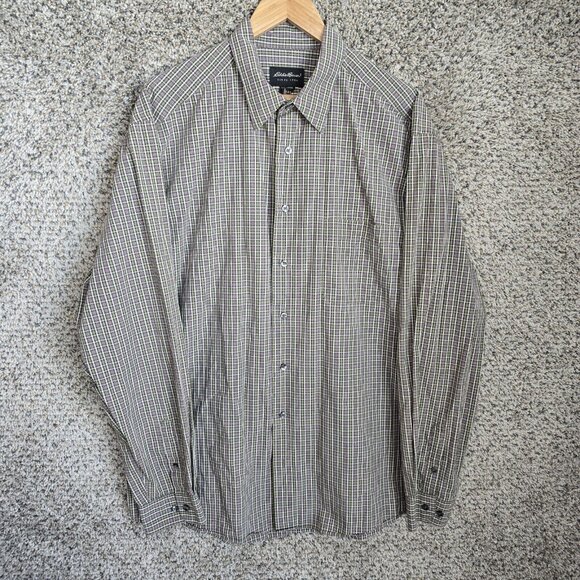 Eddie Bauer Shirt Mens XL Tall Green Plaid Button Up Cotton Long Sleeve Collared - Picture 1 of 7